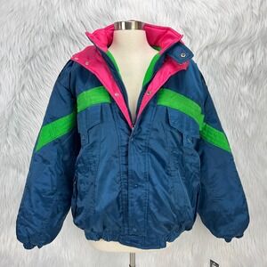 Mixed Blues VTG 80s 90s NWT Womens Ski Jacket Sz‎ L Blue Neon Colors Nylon